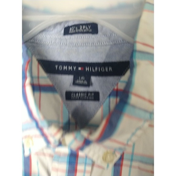 tommy hilfiger Long Sleeve White Blue Red Plaid Pocket Button Shirt. Size L - Picture 4 of 10